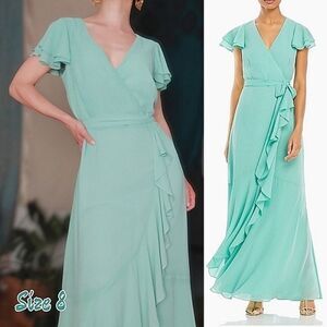 Eliza J Mint Faux-Wrap Ruffled Maxi Dress